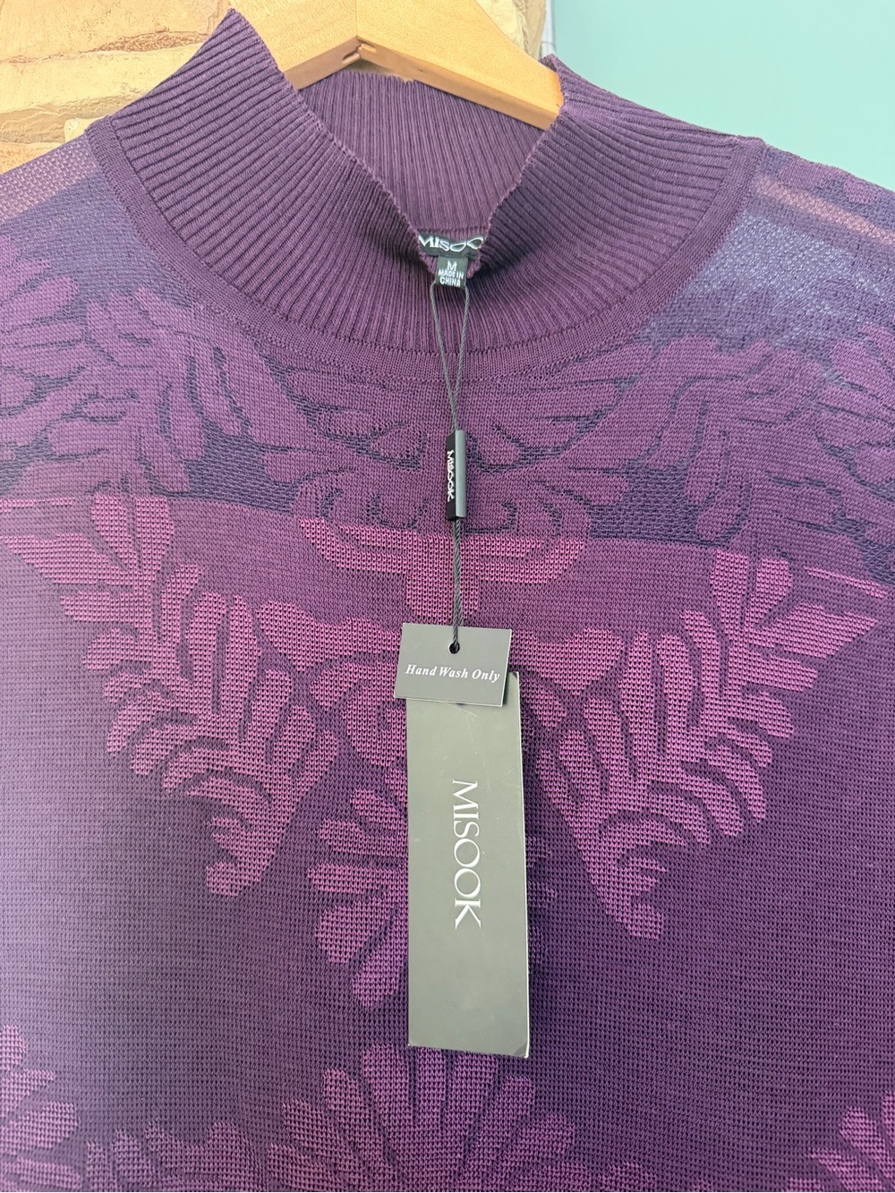 Misook Plum Jacquard Knit Long-Sleeve Dress with  Mock Neck - Picture 3 of 5